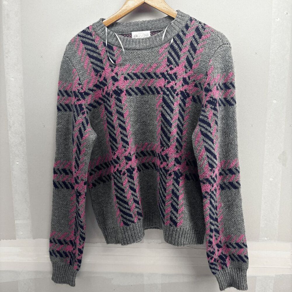 Jun & Ivy Sweater‎ Chunky Knit Crewneck Gray Size L Acrylic Blend Geometric EUC